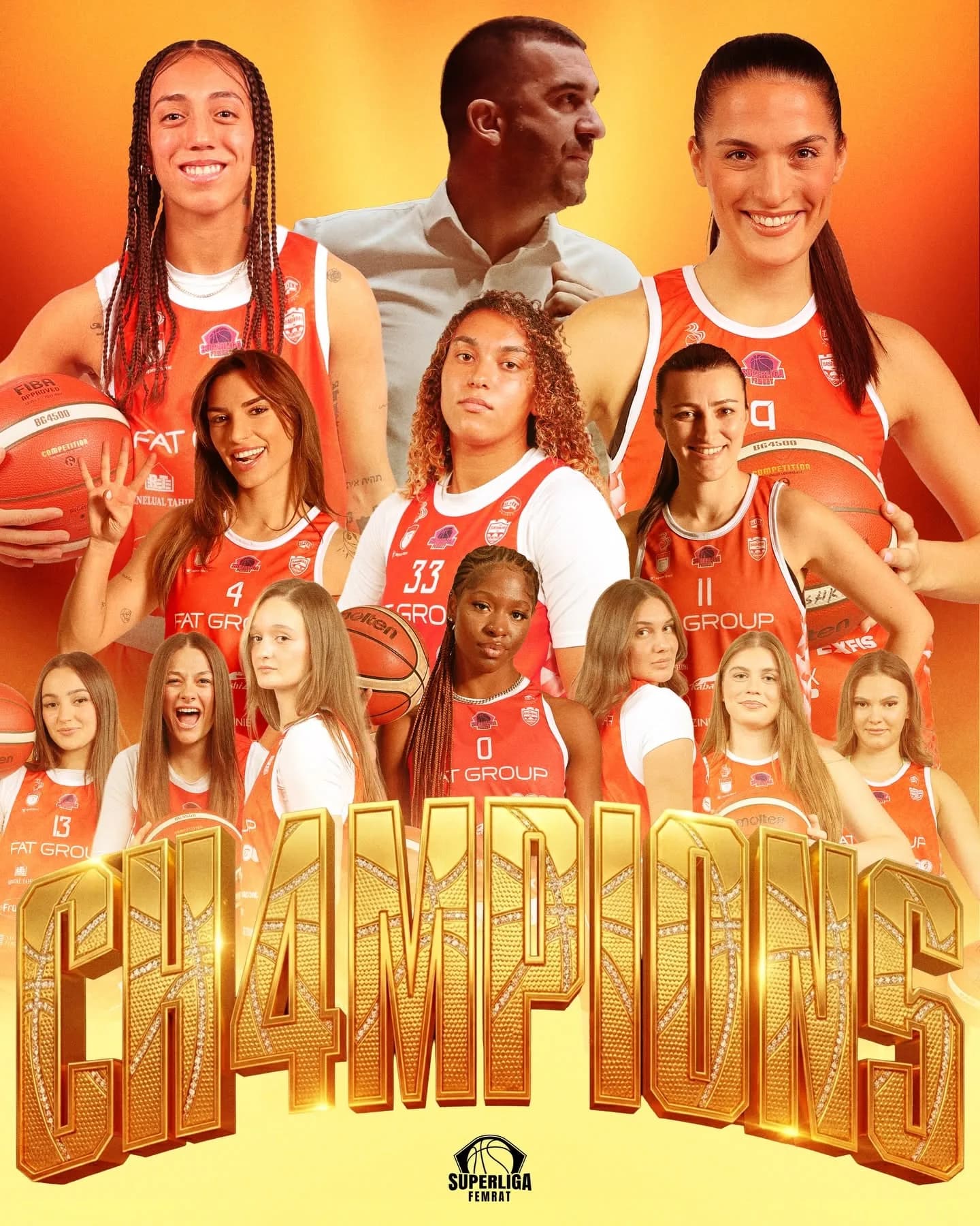 Posteri “Champions” i Superligës së Femrave me lojtaret dhe trajnerin e KBF Bashkimit